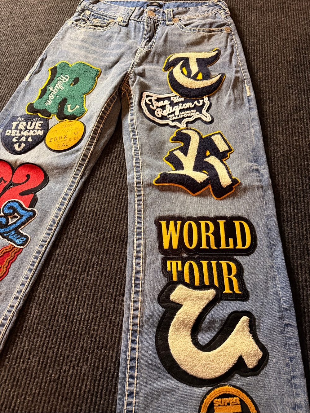 True Religion Vinny Ultra Baggy Jeans 33 Patchwork World Tour Wide Leg
